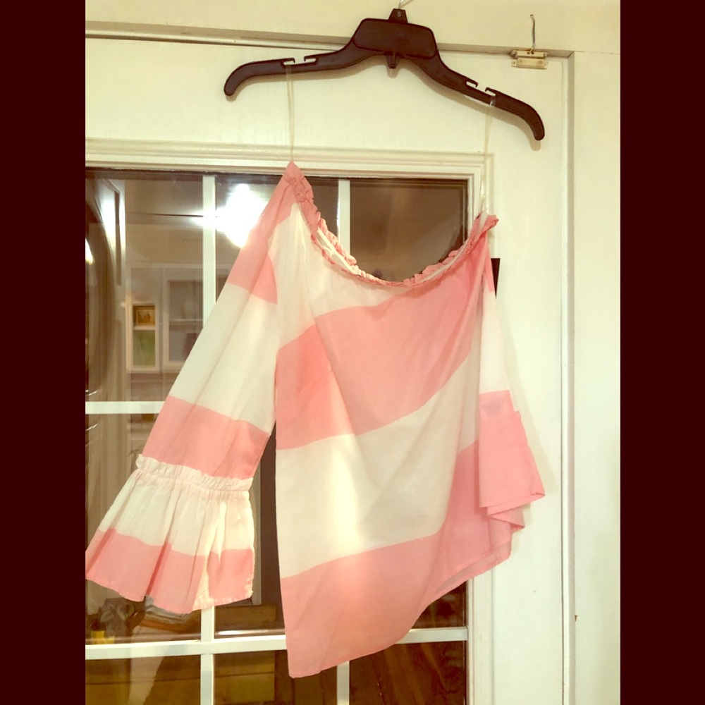 Pink and white off one shoulder top. Never worn.